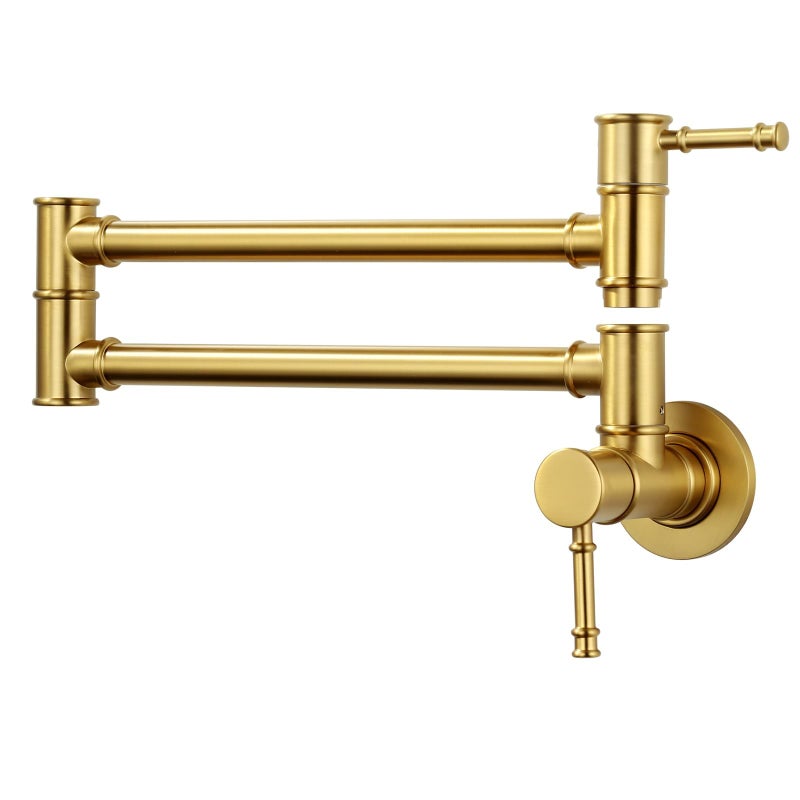 ALEASHA Brushed Gold Pot Filler Faucet Folding Kitchen Faucet Single Hole 2 Handle Wall Mount Over Stove