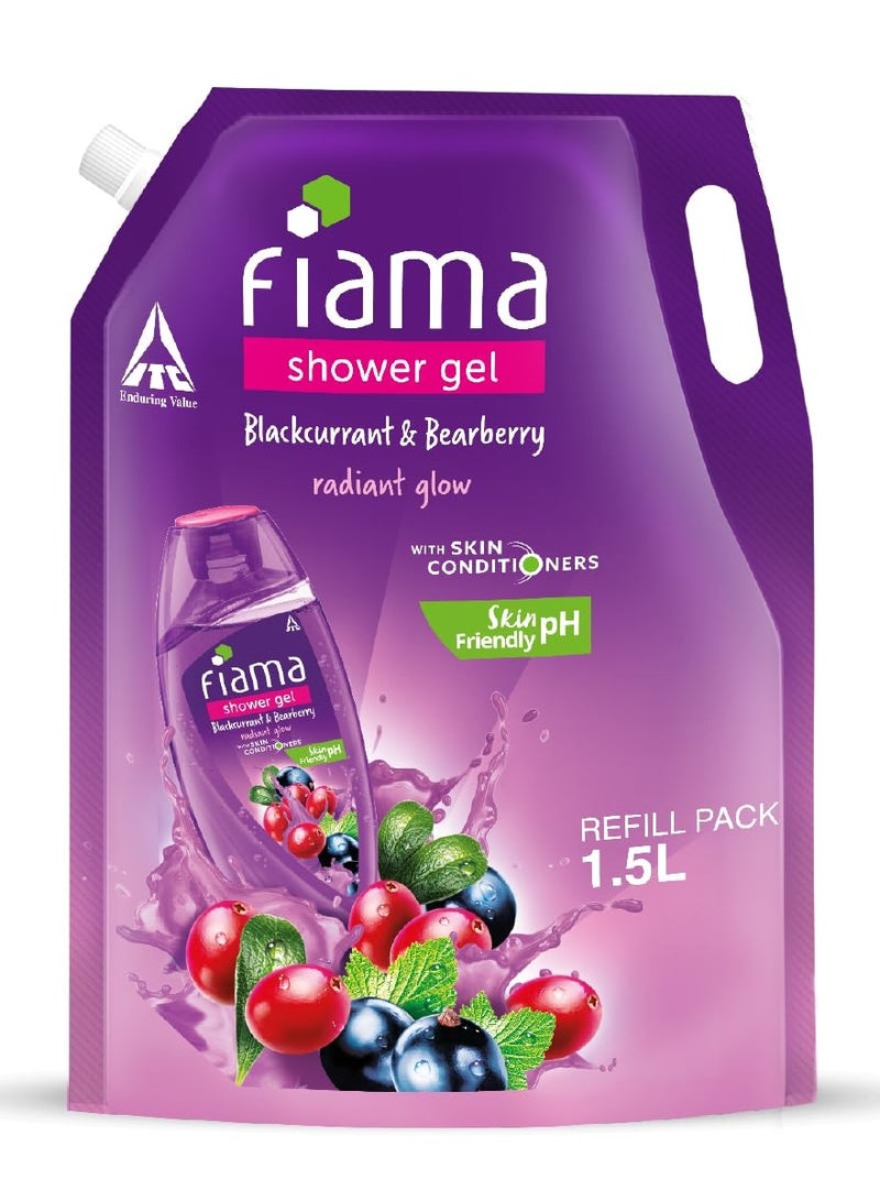 Fiama Body Wash Shower Gel Blackcurrant and Bearberry 1.5L Body Wash Refill Pack for Women and Men with Skin Conditioners for Moisturised Skin and Radiant Glow Suitable for All Skin Types - Image 1