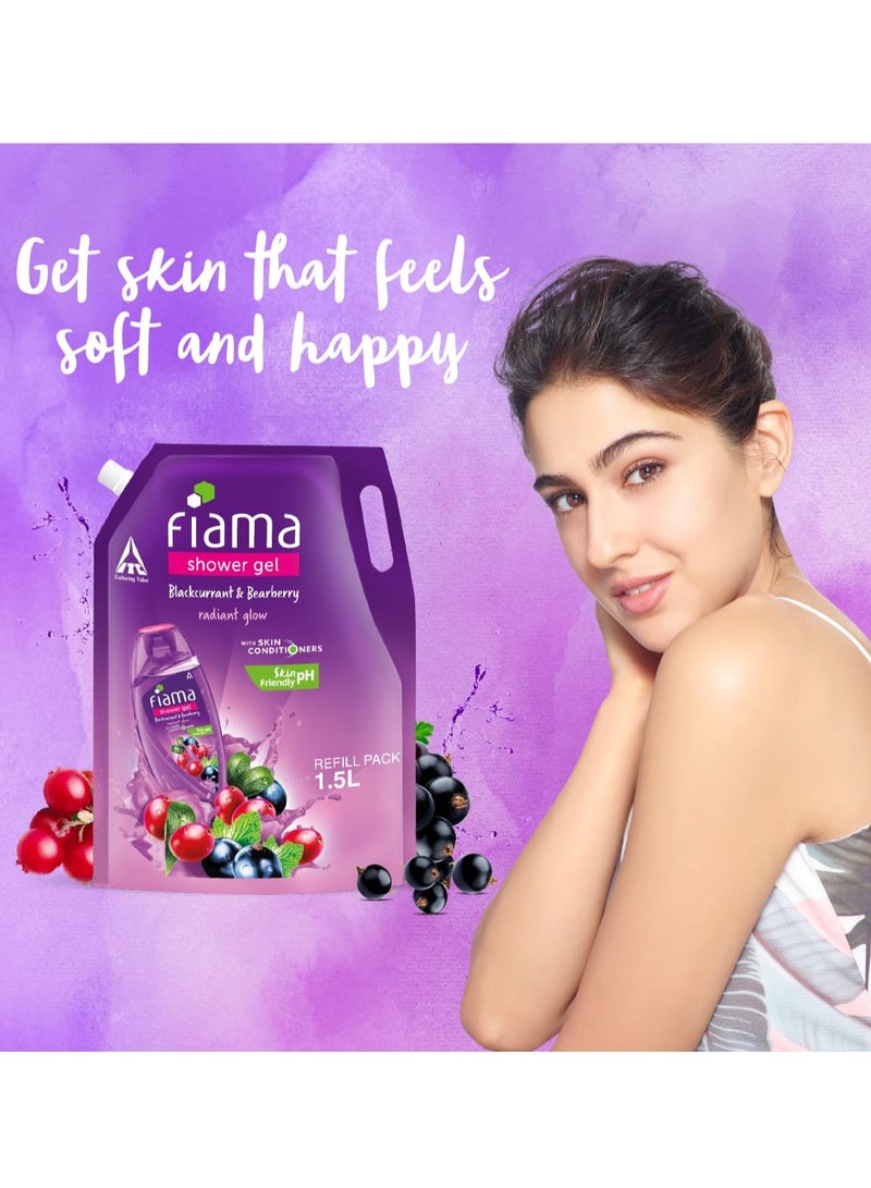 Fiama Body Wash Shower Gel Blackcurrant and Bearberry 1.5L Body Wash Refill Pack for Women and Men with Skin Conditioners for Moisturised Skin and Radiant Glow Suitable for All Skin Types - Image 3