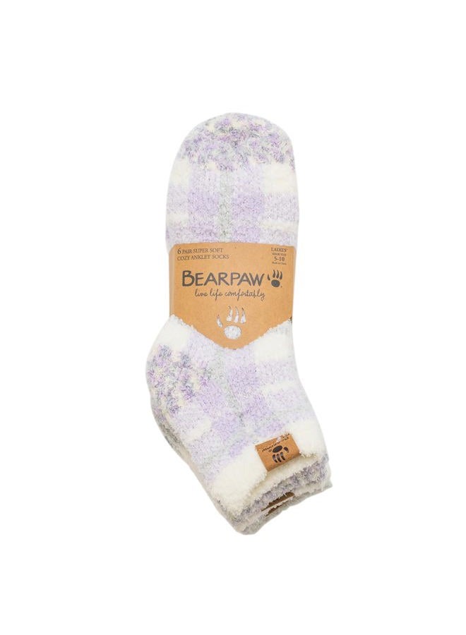 Bearpaw Ladies 6 Pair Pack Cozy Super Soft Warm Lounge Socks Multi Color Patterned Ankle and Low Cut Packs, Lavender Frost, One size - Image 4