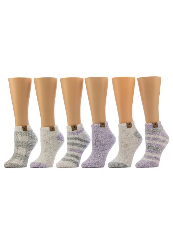 Bearpaw Ladies 6 Pair Pack Cozy Super Soft Warm Lounge Socks Multi Color Patterned Ankle and Low Cut Packs, Lavender Frost, One size - Image 1