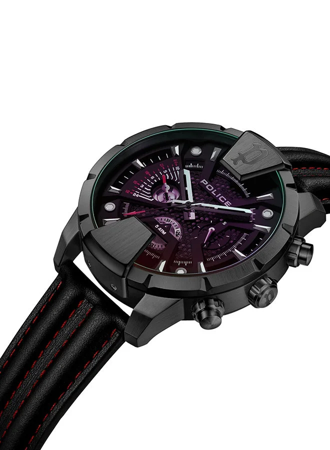 بوليس Mens Huntley Leather Strap Chronograph Wrist Watch PEWJF2203704 45mm Black