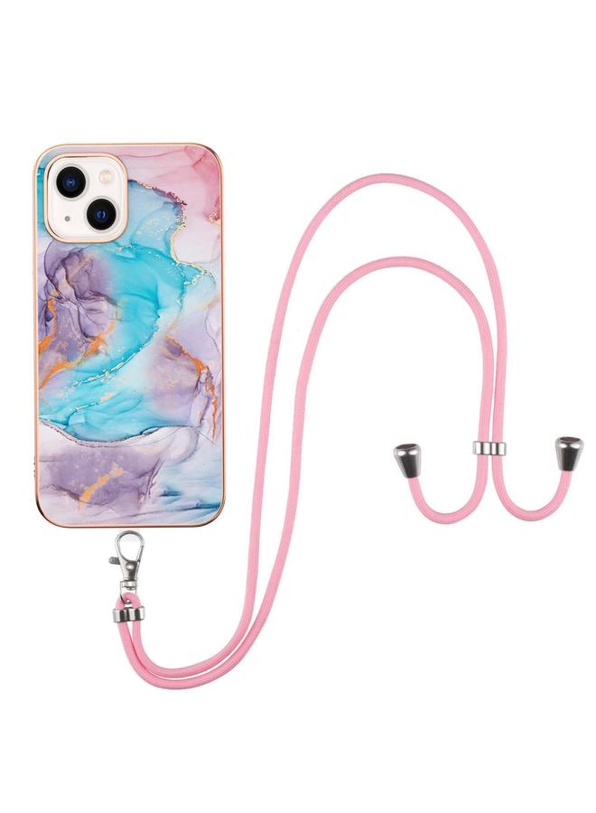 اس-توب جراب لهاتف iPhone 15 بنمط طلاء كهربائي IMD TPU مقاوم للصدمات مع حبل للرقبة - Image 2