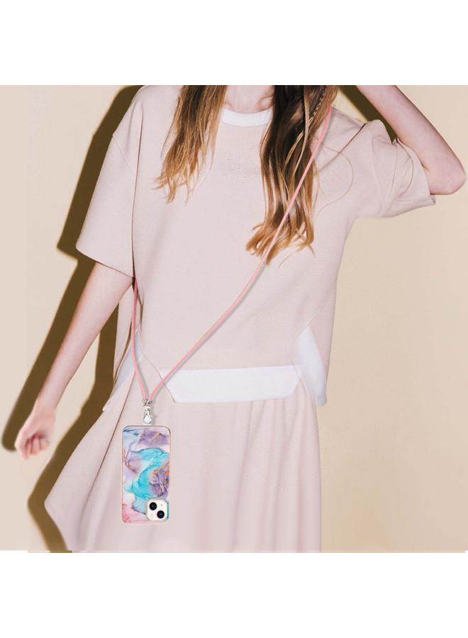 اس-توب جراب لهاتف iPhone 15 بنمط طلاء كهربائي IMD TPU مقاوم للصدمات مع حبل للرقبة - Image 4