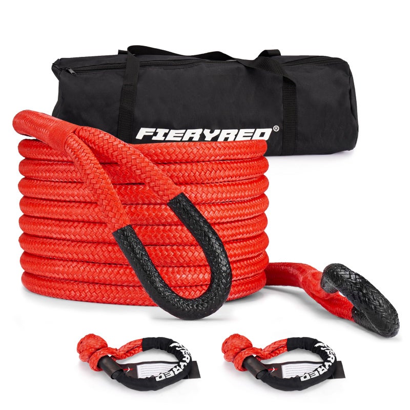 FieryRed Kinetic Recovery Rope Kit with 2 Soft Shackles 78 Inch x 20 FT Tow RopeHeavy Duty Offroad Snatch Strap for UTV ATV Truck Car Jeep Tractor