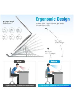 OMAKSS Laptop Stand for Desk, Adjustable Laptop Foldable Portable Laptop Holder, Ventilated Cooling Notebook Stand for MacBook Pro Air, Lenovo, Dell, HP, Laptops,Tablet Silver  - Image 3