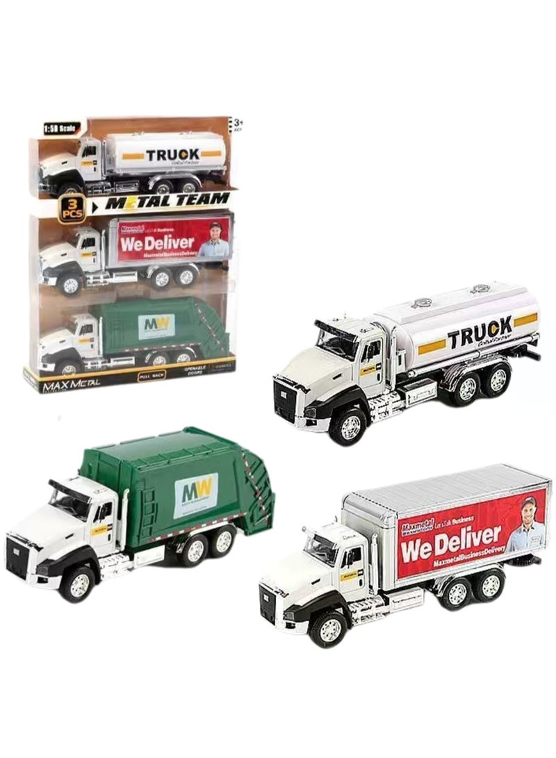 Children's Toy Alloy Texture Engineering Vehicle Model Engineering Vehicle Set (Municipal Sanitation Vehicle set (Three In One)) - Image 1