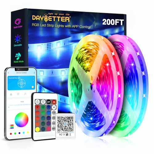 DAYBETTER Led Strip Lights 200 ft (4 Rolls of 50 ft) Ultra Long Smart Light Strips with App Voice Control Remote, RGB Music Sync Color Changing Lights for Bedroom, Kitchen, Party,Home Decoration - Image 1