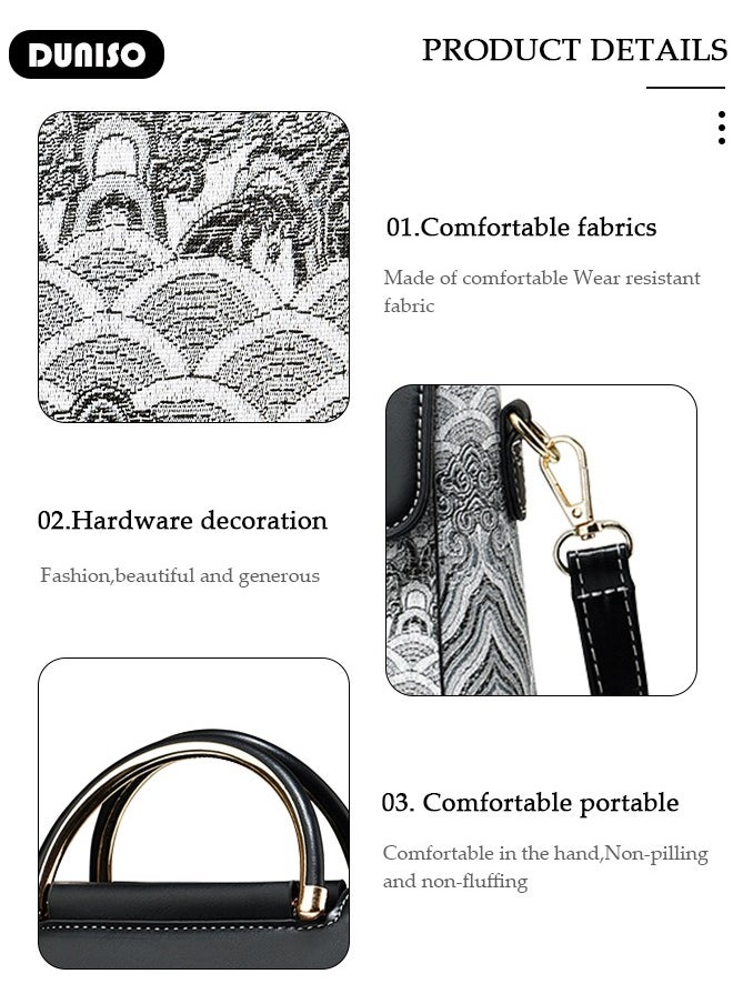 DUNISO Large-capacity Handbags,Vintage Tote Bag,Crossbody Bags for Women,Retro Shoulder Clutch Chinese Style Floral Embroidered Jacquard Women's Evening Bags,PU Leather Cross Body Bag Ladies Wallet Purse  - Image 5