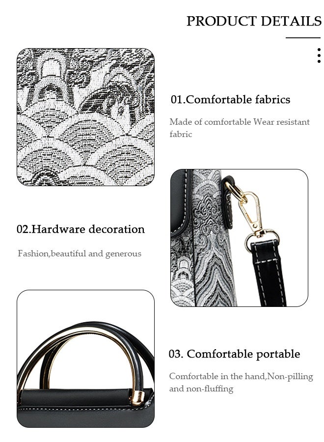 DUNISO Large-capacity Handbags,Vintage Tote Bag,Crossbody Bags for Women,Retro Shoulder Clutch Chinese Style Floral Embroidered Jacquard Women's Evening Bags,PU Leather Cross Body Bag Ladies Wallet Purse - Image 4