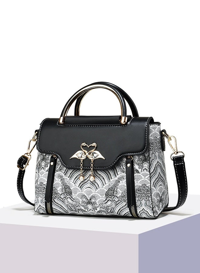 DUNISO Large-capacity Handbags,Vintage Tote Bag,Crossbody Bags for Women,Retro Shoulder Clutch Chinese Style Floral Embroidered Jacquard Women's Evening Bags,PU Leather Cross Body Bag Ladies Wallet Purse - Image 2