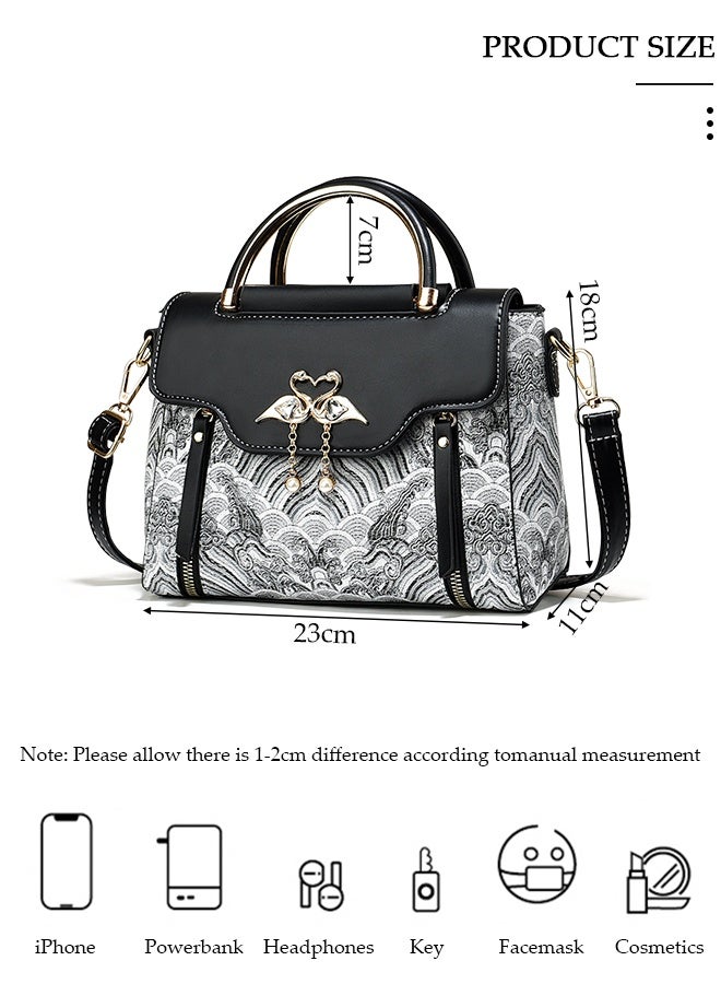DUNISO Large-capacity Handbags,Vintage Tote Bag,Crossbody Bags for Women,Retro Shoulder Clutch Chinese Style Floral Embroidered Jacquard Women's Evening Bags,PU Leather Cross Body Bag Ladies Wallet Purse - Image 5