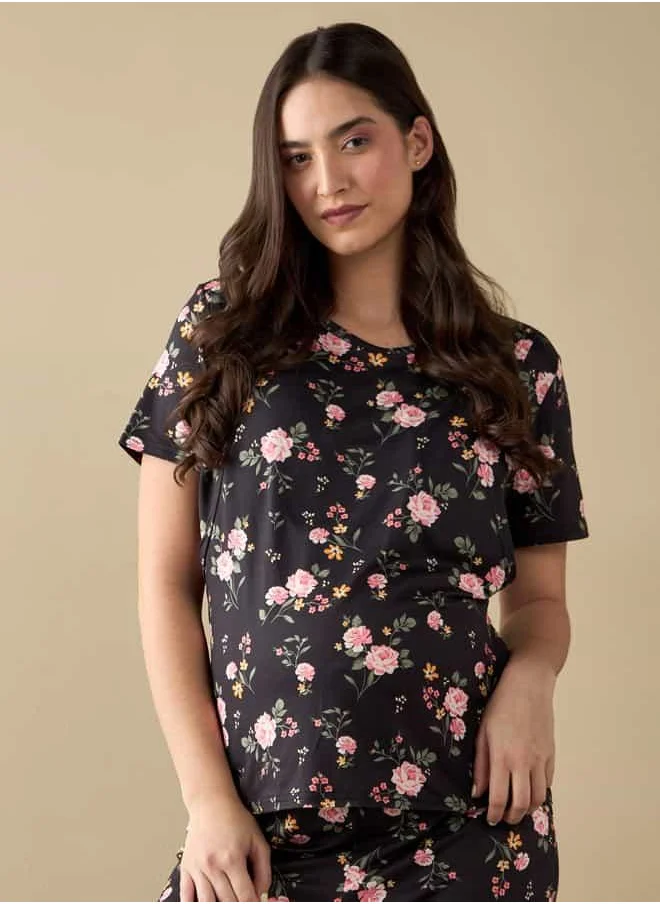 FAV All-Over Floral Print Nursing T-shirt and Pyjama Set