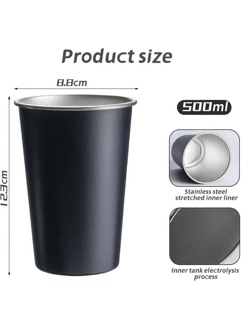 jaexest 4 Pack Stainless Steel Pint Cups – 500ml / 16oz Stackable Reusable Cups – Durable Black Metal Tumblers for Parties, Outdoor Activities, Hiking, Camping – Dishwasher Safe - Image 2