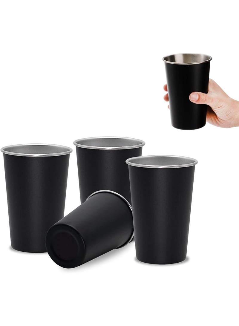 jaexest 4 Pack Stainless Steel Pint Cups – 500ml / 16oz Stackable Reusable Cups – Durable Black Metal Tumblers for Parties, Outdoor Activities, Hiking, Camping – Dishwasher Safe - Image 1