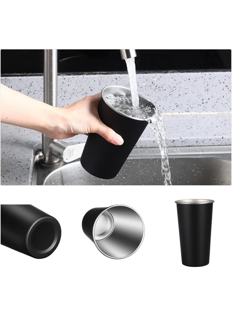 jaexest 4 Pack Stainless Steel Pint Cups – 500ml / 16oz Stackable Reusable Cups – Durable Black Metal Tumblers for Parties, Outdoor Activities, Hiking, Camping – Dishwasher Safe - Image 5