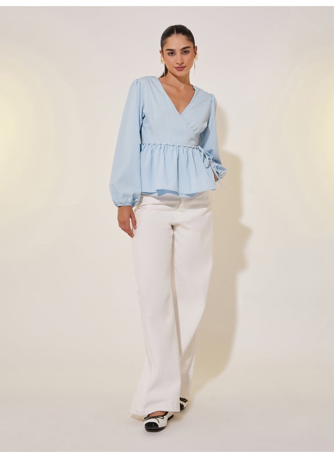 Take Two Take Two Solid Long Sleeve Pearl Detail Wrap Top  - Image 2