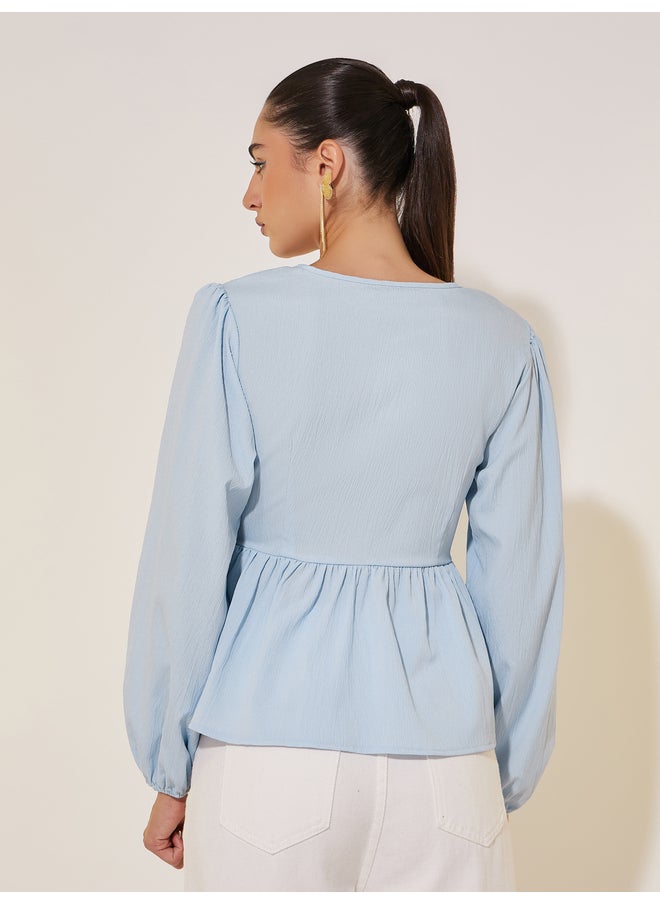 Take Two Take Two Solid Long Sleeve Pearl Detail Wrap Top  - Image 4