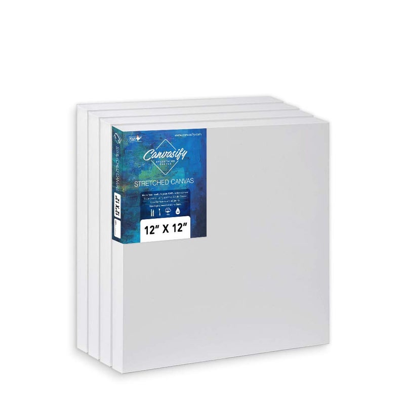 Canvasify Medium Grain Artist Stretched Canvas 12" x 12" (Pack of 4) - Image 1
