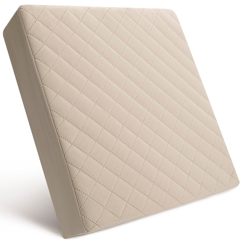 COMFORTANZA MediumSoft 16x16x3 Memory Foam Seat Cushion for Kitchen Dining Office Chairs Cars Washable Velvety Cover with Waterproof Layer NonSlip Base Comfort Back Pain Relief Cream