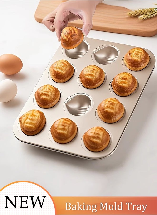 DUNISO Baking Mold Tray 12 Cavities Carbon Steel Baking Mold for Madeleine Chestnut Shaped Household Baking Cake Mold Pan Nonstick Baking Pans for Make Cookies,Cake  - Image 1