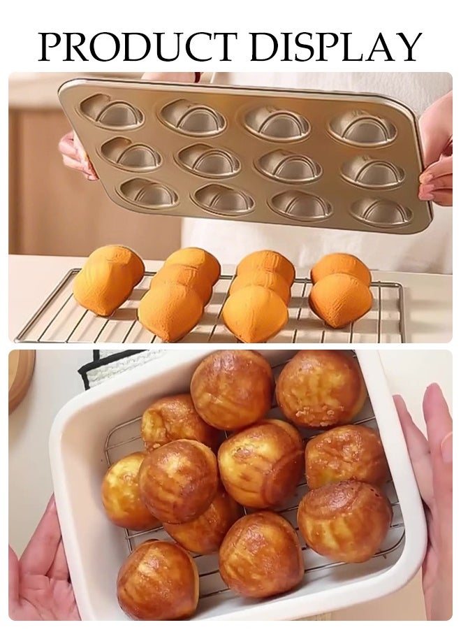 DUNISO Baking Mold Tray 12 Cavities Carbon Steel Baking Mold for Madeleine Chestnut Shaped Household Baking Cake Mold Pan Nonstick Baking Pans for Make Cookies,Cake  - Image 2