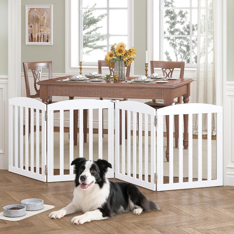 SPIRICH 96 Extra Wide 28 Tall Wooden Freestanding Foldable Dog Gate Pet Gate Indoor 4 Panels White - Image 3
