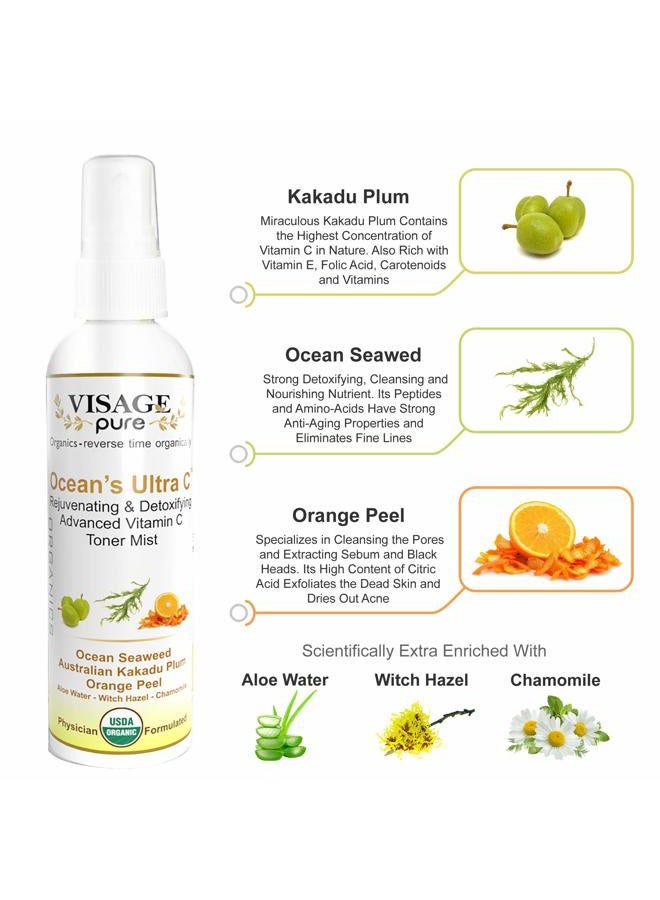Visage Pure Ocean's Ultra C - Brightening and Detoxifying Anti-Aging Face Toner - - Tightens and Clarifies The Skin and Minimizes Its Pores-USDA Organic-Physician Formulated-Research Supported - Image 2