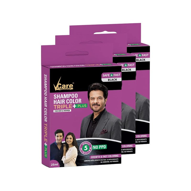 Vcare Pack Of 8 Vcare Shampoo Hair Color Black - 25Ml + Free Vetiver Bath Scrub - Image 1