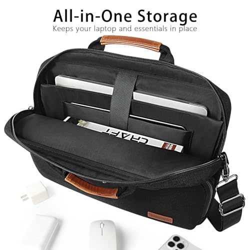 DOMISO 17 Inch Multi-Functional Laptop Sleeve Business Briefcase Waterproof Messenger Shoulder Bag Compatible with 17"-17.3" Notebooks/Dell/Acer/HP/MSI/ASUS, Black - Image 3