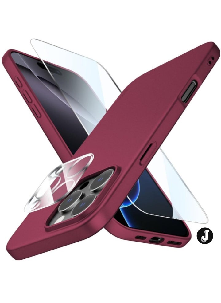 JAJEEK "Ultra-Thin Matte Wine Red iPhone 16 Pro Case – Shockproof, Anti-Scratch with Upgraded Lens & Screen Protectors" - Image 1
