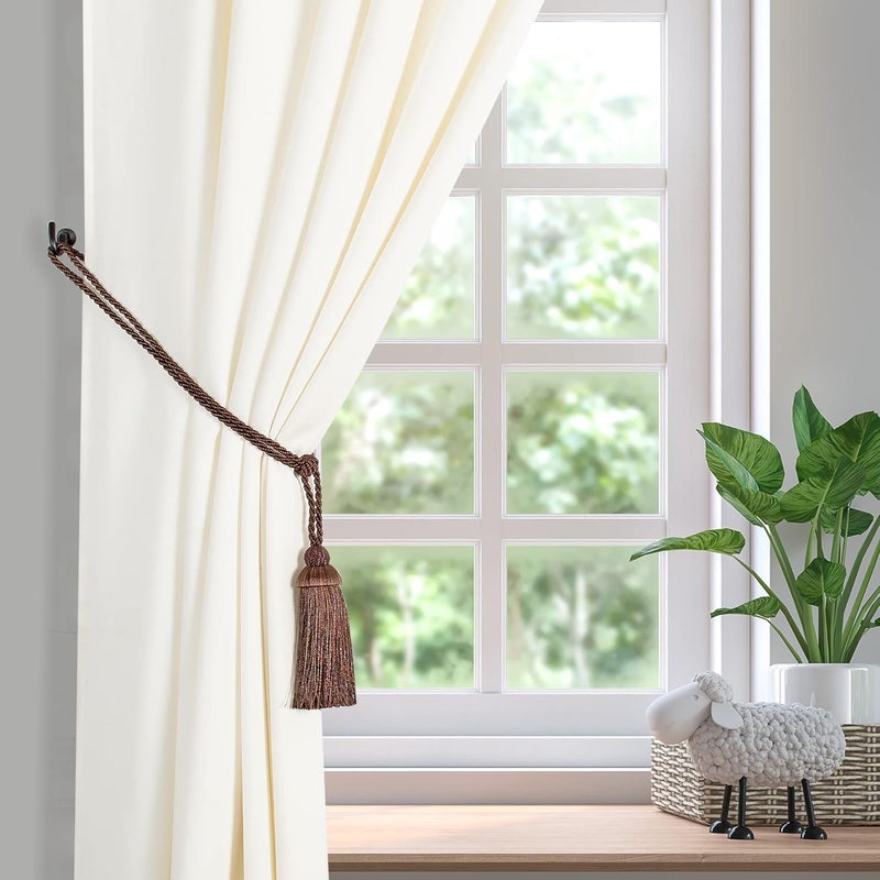 Deco Window Fadeless 2 Pcs Curtain tiebacks Rope with Tassel Designer Drapery Holdbacks Door Window Curtain Hooks for Sheer and Blackout Panels Brown - Image 1