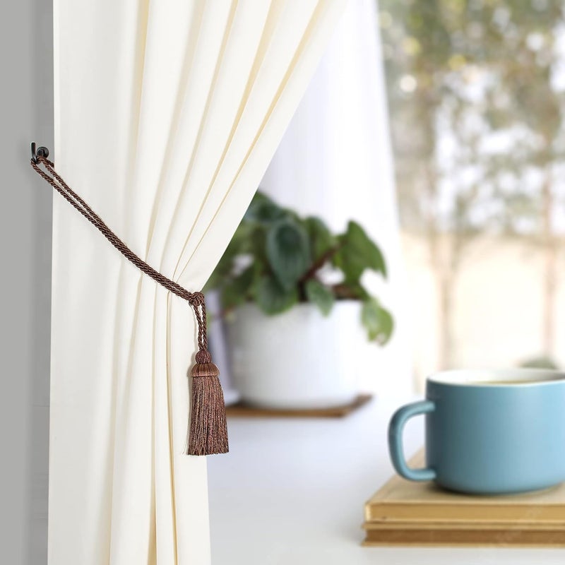 Deco Window Fadeless 2 Pcs Curtain tiebacks Rope with Tassel Designer Drapery Holdbacks Door Window Curtain Hooks for Sheer and Blackout Panels Brown - Image 3