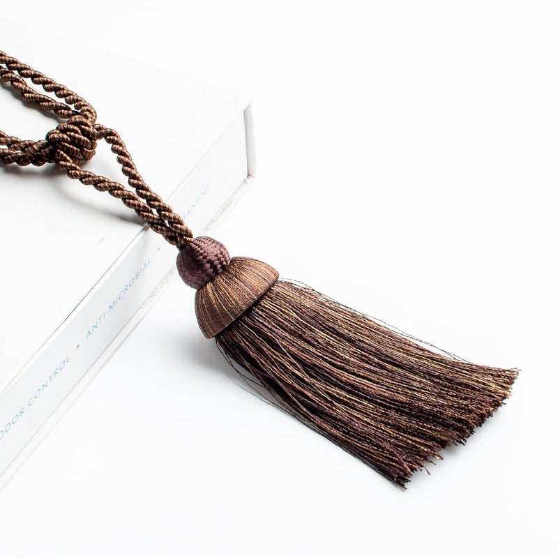Deco Window Fadeless 2 Pcs Curtain tiebacks Rope with Tassel Designer Drapery Holdbacks Door Window Curtain Hooks for Sheer and Blackout Panels Brown - Image 2