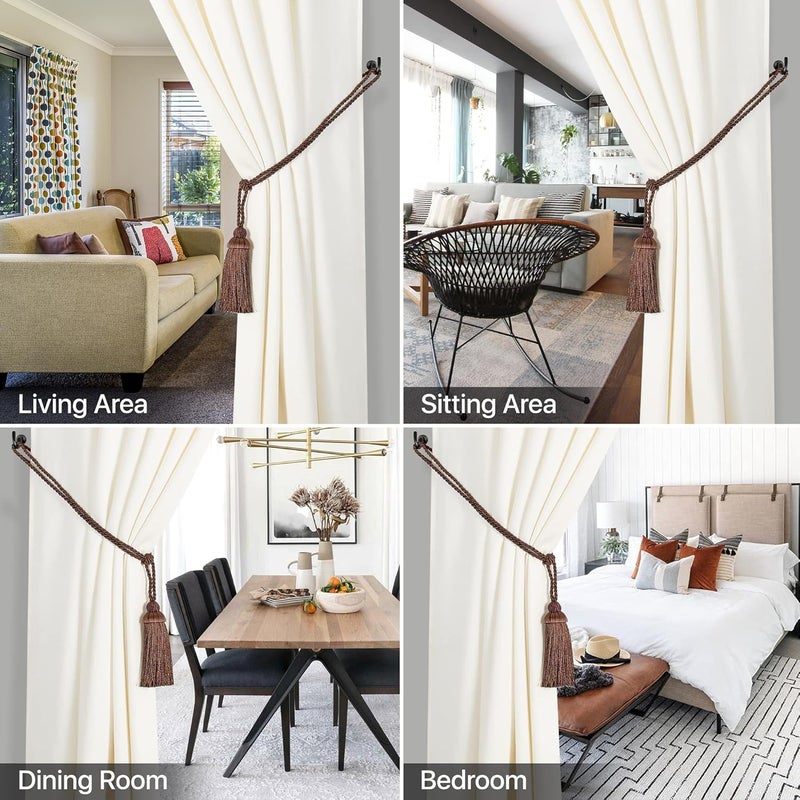 Deco Window Fadeless 2 Pcs Curtain tiebacks Rope with Tassel Designer Drapery Holdbacks Door Window Curtain Hooks for Sheer and Blackout Panels Brown - Image 4