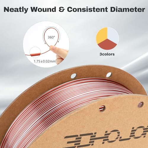 3DHoJor Silk PLA Filament 1.75mm Gold Silver Copper Triple Color PLA 3D Printer Filament 3 in 1 Coextrusion 1KG Spool(2.2lbs) 3D Printing Filament Dimensional Accuracy +/- 0.03mm - Image 5