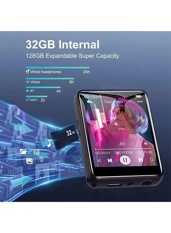 Bluetooth 5.4 Touch Screen MP3 Player HiFi Lossless Music Play Built-in Speaker 32GB Support Recording E-Book - Image 2