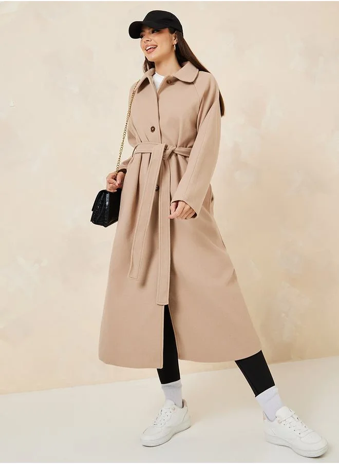 Styli Oversized Solid Belted Midi Coat