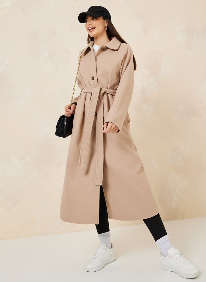 ستايلي معطف ميدي بحزام واسع سادة - Image 1