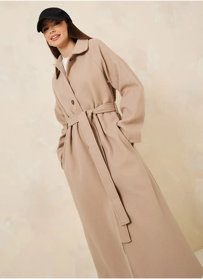 Styli Oversized Solid Belted Midi Coat