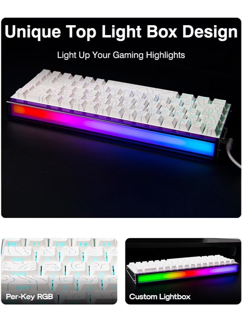 أولا AULA Hero 68HE RGB لوحة مفاتيح الألعاب ، 65٪ سلكية ، محرك قابل للتعديل ، مفتاح مغناطيسي تأثير هول ، معدل استجواب 8KHz ، الإضاءة الخلفية RGB ، صناديق ضوء النيون ، تركيب المنصات ، غطاء مفاتيح مطبوعة على الجانب (أبيض) - Image 4