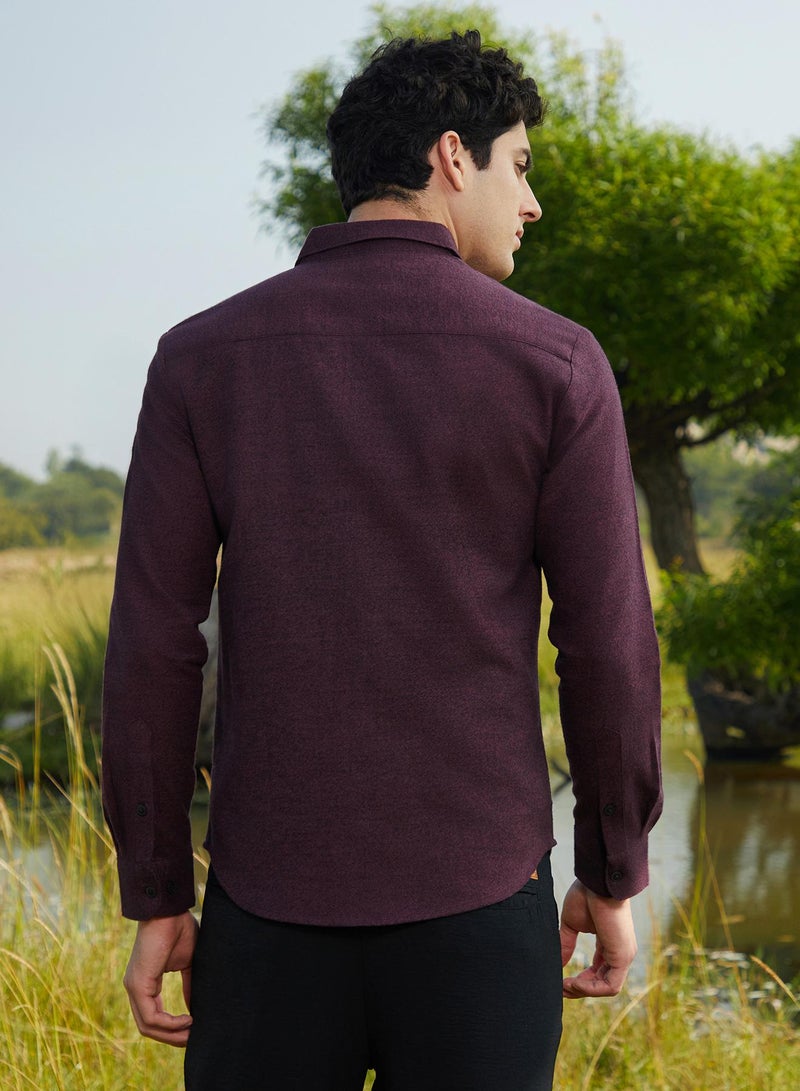 Campus Sutra Men's Wine Red Solid Cotton Shirt - Image 5