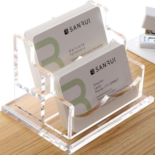SANRUI Business Card Holder for Desk, Clear Acrylic Business Card Holders Horizontal Business Card Display Stand 2 Slots（Patent No.:US D1,001,889 S） - Image 1
