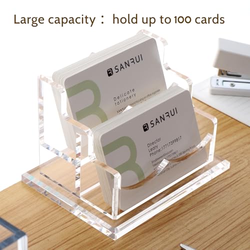 SANRUI Business Card Holder for Desk, Clear Acrylic Business Card Holders Horizontal Business Card Display Stand 2 Slots（Patent No.:US D1,001,889 S） - Image 3