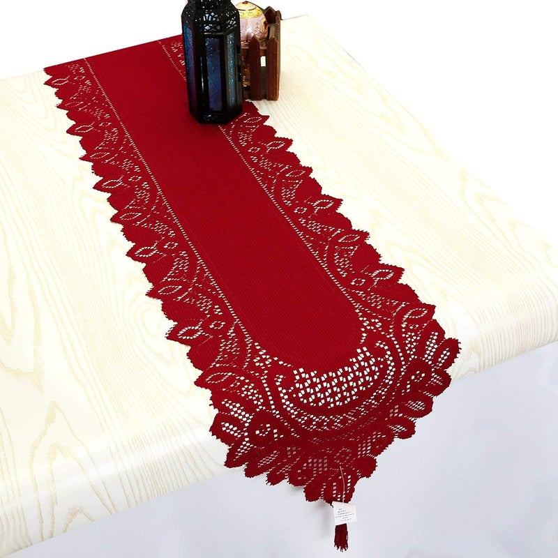 rockcloud Lace Table Cloth Runner for Wedding Banquet Decorations Christmas Party Table Decor Red 13 x 70 Inch