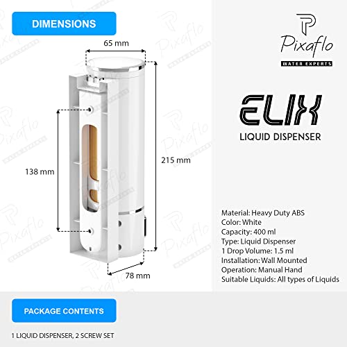 Pixaflo Elix Liquid Sanitizer Shower Gel Dish Wash Soap Dispenser for Bathroom Kitchen | 400 ml Capacity | Wall Mounted (White, Pack of 1), Plastic - Image 5