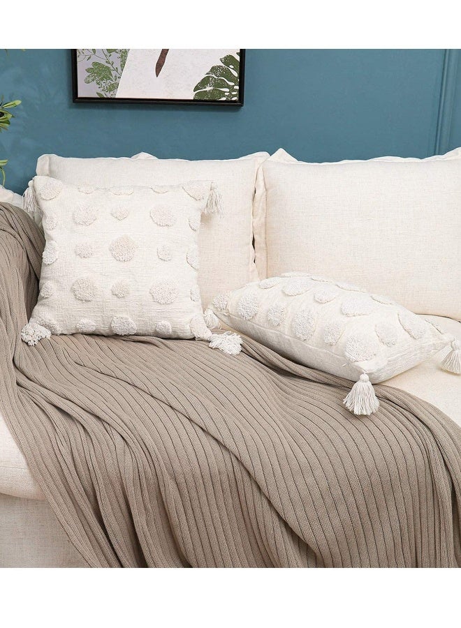 Pillow Covers of White Tufted Throw, with Tassel 12x20 inch, Soft Cream Chenille Decorative Lumbar Cushion Case Pillowcase for Couch Sofa Bedroom Living Room Farmhouse  - Image 3
