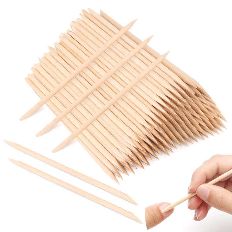 Adecco LLC 45 Inch Orange Wood Sticks for Nails AHIER 100PCS Wooden Cuticle Pusher Sticks Double Head Functional Manicure Tools