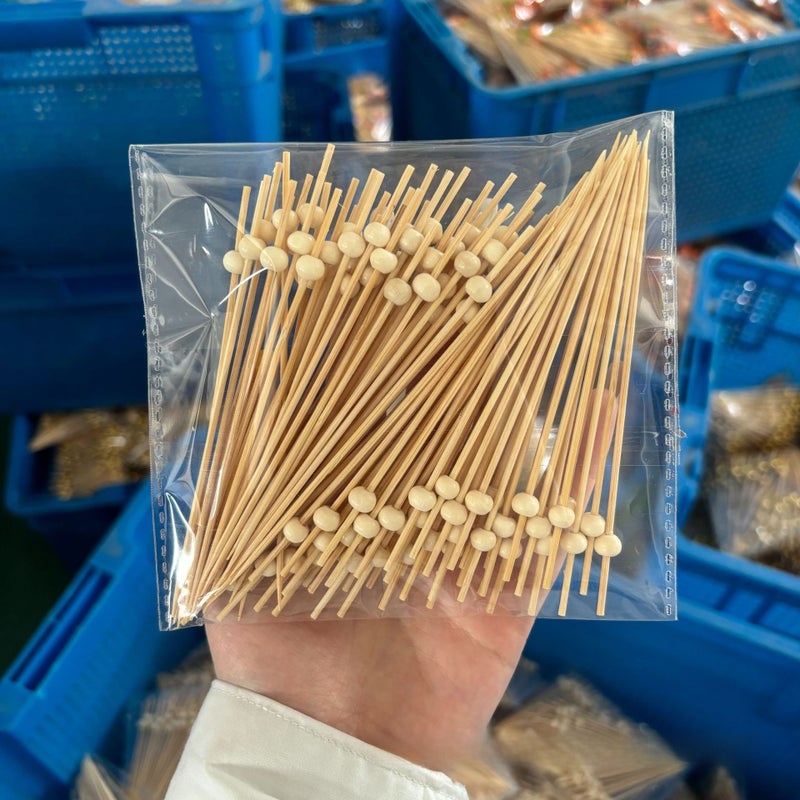 Bamboo Beige Bead Toothpicks 100 Pcs for Cocktails Beige small round beads 100 pcs/bag