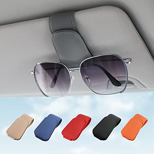 KanSmart Sunglass Holder for Car Visor Sunglasses Clip Magnetic Leather Glasses Eyeglass Holder Auto Interior Accessories Universal for SUV Pickup Truck -Gray - Image 1